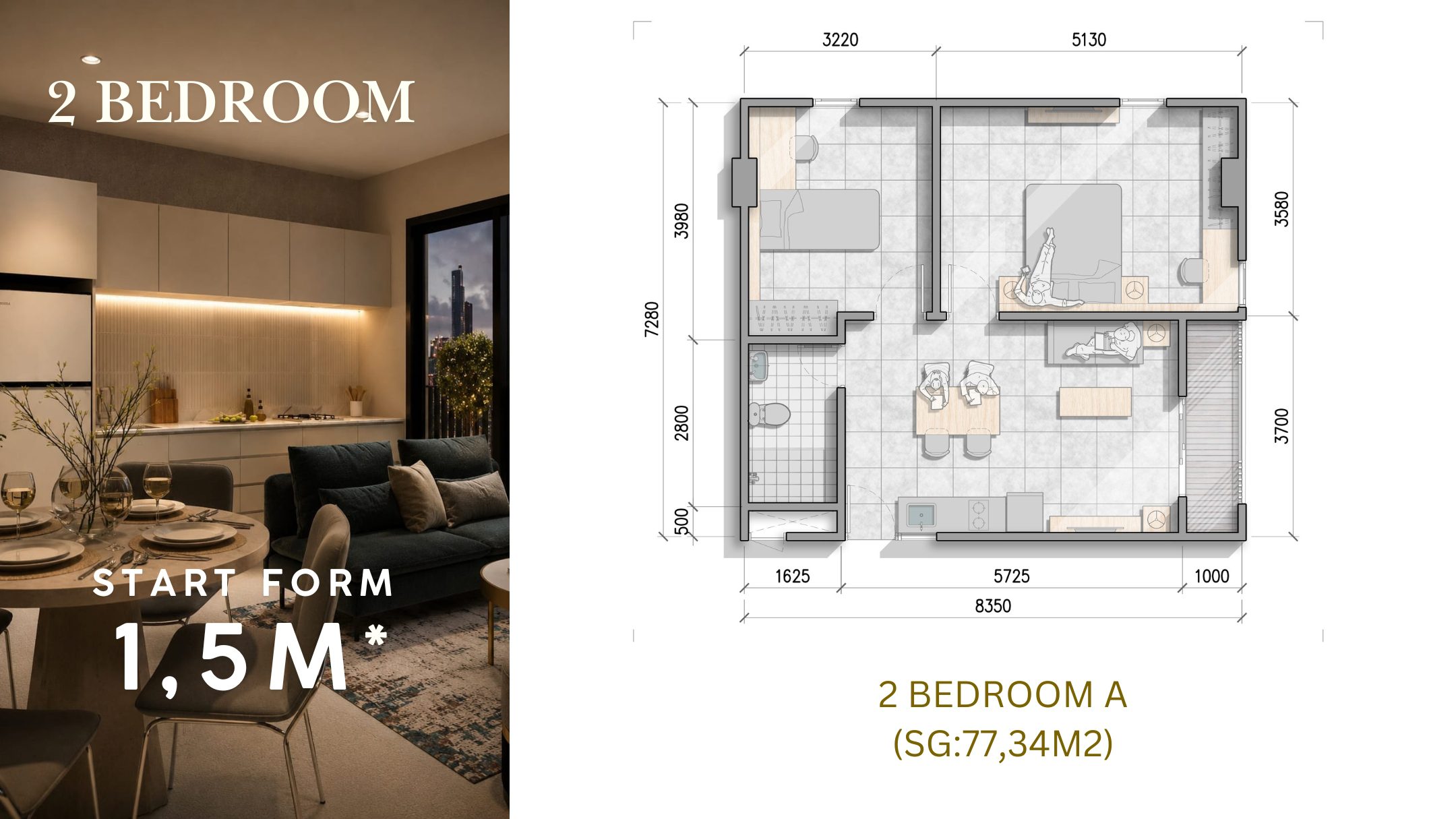 2 Bedroom Apartemen Creativo Bintaro