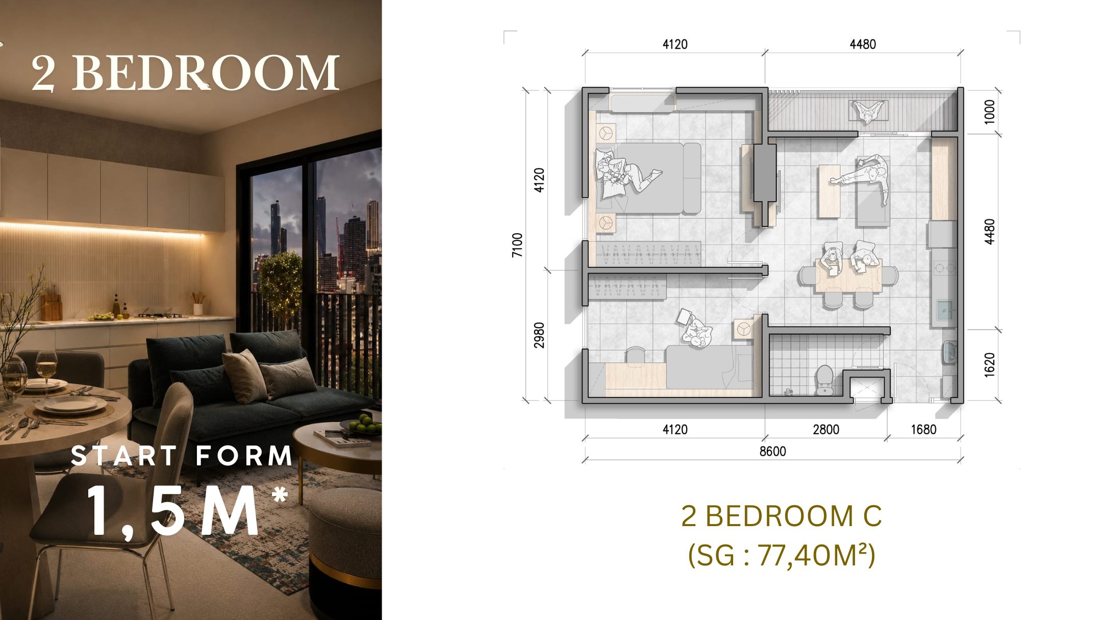 2 Bedroom Apartemen Creativo Bintaro