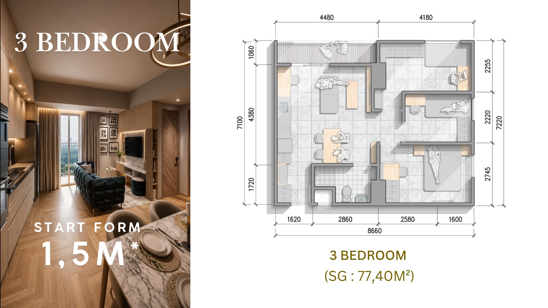 3 Bedroom Apartemen Creativo Bintaro